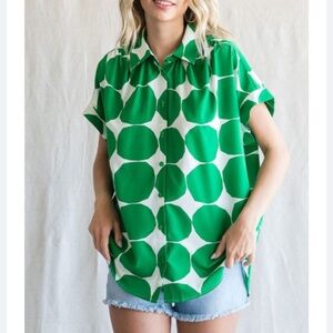 JODIFL Green and White Button Down Shirt